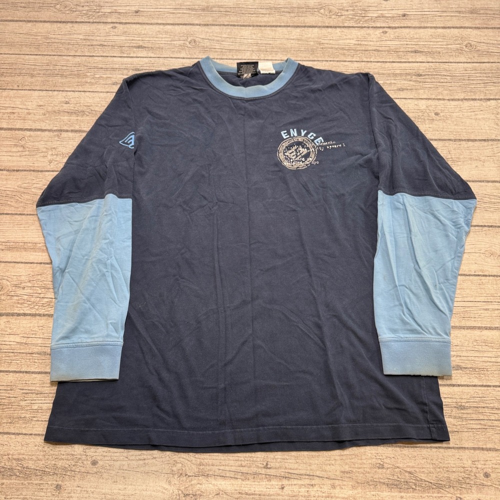 Y2K Enyce Shirt Men's 2XL Blue Two-Toned Relaxed Fit Cotton Streetwear Varsity